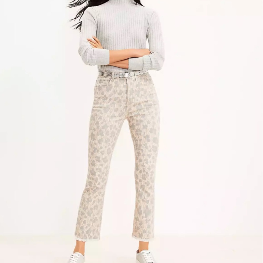 NWOT Loft Frayed High Rise Kick Crop Jeans Leopard Print